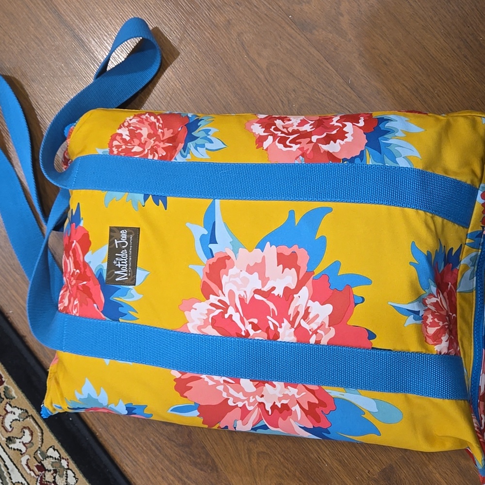 Matilda Jane Beach Bum Blanket Mat Carry Tote Blue Yellow Pink Floral Design NEW